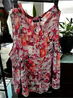 Essentials Pink & Orange Floral Cold-Shoulder Blouse